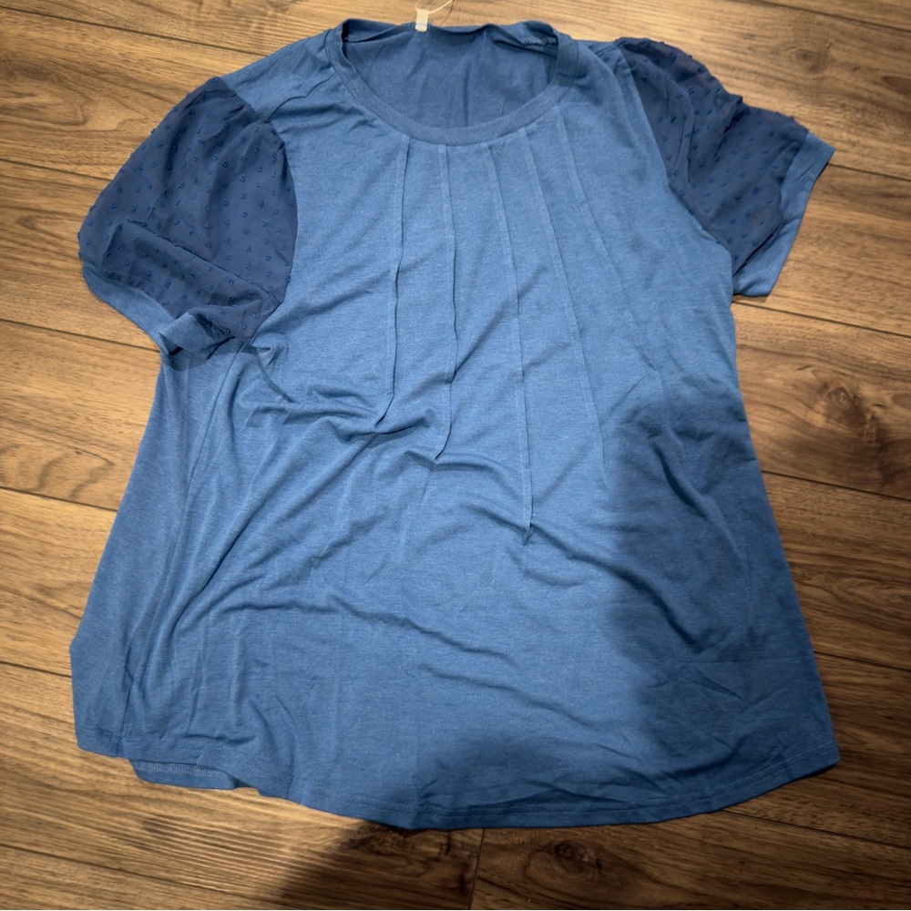 VoGrace Women's Top in Deep Blue with Textured Sleeves